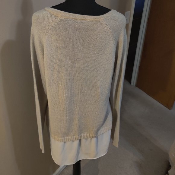 AB Studio Beige Sweater with Sparkles & Silky Under Shirt XL - Picture 4 of 5